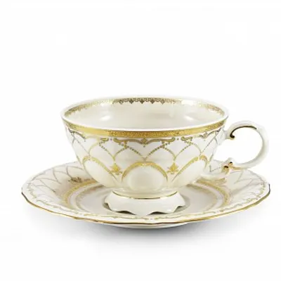 Obrázok produktu pre Šálka a podšálka Sonata, český porcelán, 0,20 l, slonová kosť, zlatá potlač, Leander