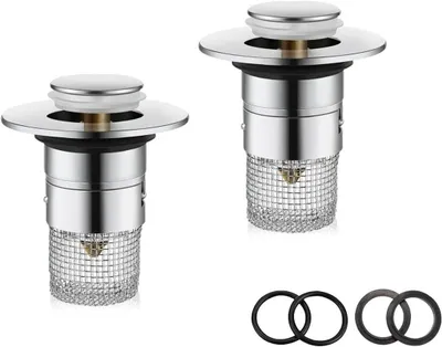 Produktbild von Waschbeckenstöpsel, 2 Stück Abflussfilter Edelstahl Waschbecken Stöpsel für 34-40mm Abfluss Ablauf Universal Pop Up Abflusssieb Waschbecken mit Haarsieb für Aufsatzwaschbecken (2)