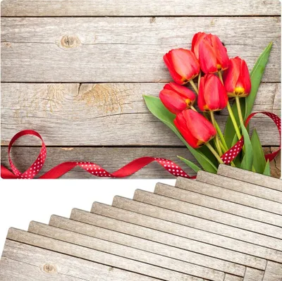 Produktbild von Abwaschbare Tischsets 12er Set Tulpen Blumen & Holz-Optik