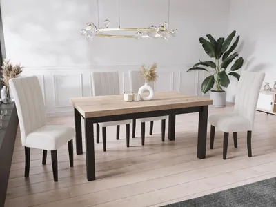 Obrázek produktu pro Moderní Obdélníkový Rozkládací Jídelní Stůl - Úspora místa - Černé Dřevěné Nohy - 140 až 180 cm - Dub Sonoma - 140 x 80 cm