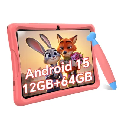 Produktbild von Tabwee K10 Kids 10.1" Rosa Tablet, Google Kids Space, 4GB RAM+64GB ROM, Android 15 WiFi Tablet für Kind mit Kindgerechte Hülle und Stift, 5000mAh