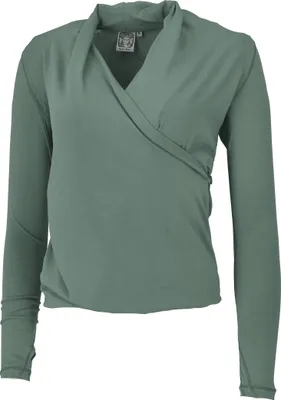Produktbild von Langarmshirt im Wickellook mit Daumenloch, Yogashirt aus Baumwolle - Grün, Damen, Baumwolle(Bio),Elasthan, Größe: S