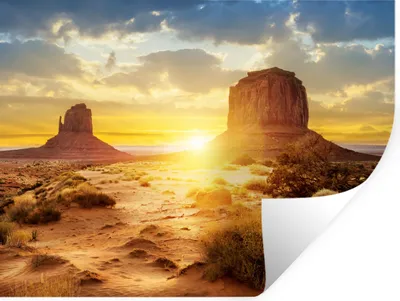 Produktbild von MuchoWow® Wandtattoo Wandsticker Wandaufkleber Sonnenuntergang - Felsen - Landschaft - Horizont 80x60 cm Selbstklebend und Repositionierbar - Faltenfrei