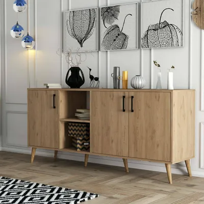 Image de Vardah - Buffet, 180x45x80h cm Chêne Marron, 3 Étagères