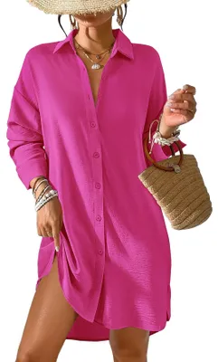 Productafbeelding van Tanmolo dames strandjurk, zomer, strandtuniek, omslagdoek, roze, maat 3XL
