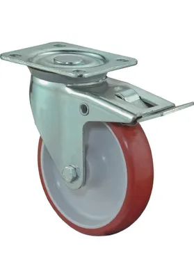 Produktbild von BS Rollen Lenkrolle A30 mit Totalfeststeller Durchmesser 100mm Tragfähigkeit 125kg PUR-Rad Platte 104x80mm - L420.B31.100