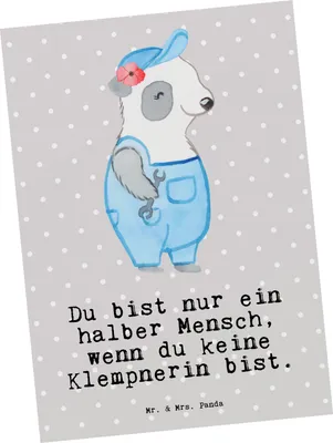 Produktbild von Mr. & Mrs. Panda Grußkarte Klempnerin Herz - Grau Pastell - Geschenk, Postkarten, Witzig, Spruch, Ansichtskarten, Lustig, Ansichtskarte, Fotokarte, Postkarte