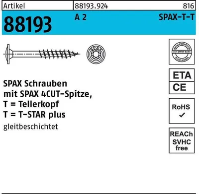 Produktbild von SPAX HI.FORCE, 8 x 50 mm, 50 Stück, Vollgewinde, Tellerkopf, T-STAR plus T40, 4CUT, Edelstahl rostfrei A2 - 0257000800505