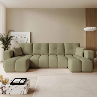 Produktbild von Ecksofa in U-Form Casidi U mit Schlaffunktion Centaur 13 Salbeigrün Boucle Bettkasten