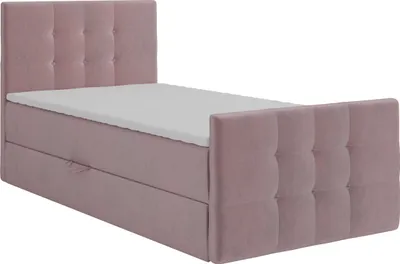 Produktbild von KEF Boxspringbett Polsterbett Paris Mini Bett mit Matratze und Topper mit Bettkasten Kopfstütze Bonell-Matratze H3 Rosa 100x200 cm