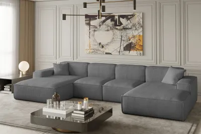 Productafbeelding van Zitmeubel in U-vorm, model CELES XS, bekleed met stof Scala in de kleur asgrijs