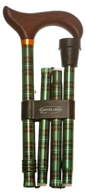 Produktbild von Garcia 1880 Klappbarer Gehstock – Grünes Karomuster – Verstellbar von 84 bis 94 cm – Derby-Holzgriff – Aluminium