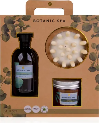 Produktbild von BOTANIC SPA Badeset – Duschgel, Körpercreme & Massagebürste, 3-teiliges Pflege-Set