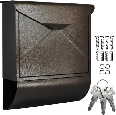 Produktbild von Alsten Tech Designer Briefkasten mit Zeitungsfach Wandbriefkasten Postkasten und 3 Schlüssel für Haus und Büro, Braun Bronze Antik