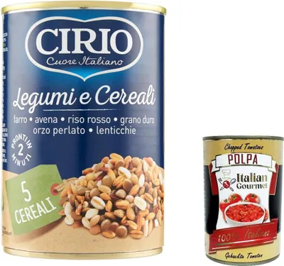 Produktbild von 12x Cirio Legumi E 5 Cereali, Hülsenfrüchte und 5 Getreide, Mischung aus geschriebenen, hatten roten Reis, Durumweizen, perlmuttfarbene Gerste und Linsen, dosen 410g + italian gourmet polpa 400g