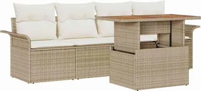 Image de Ensemble de 5 assises de jardin vidaXL, en polyrotin beige et crème