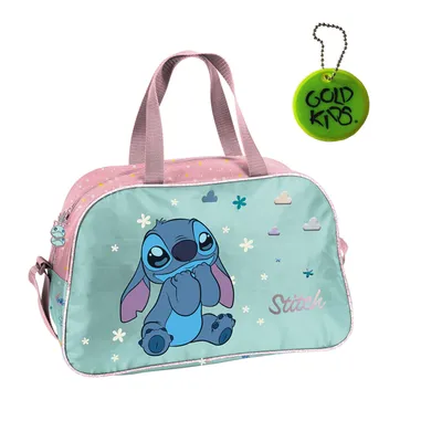 Produktbild von Sporttasche Kinder für Mädchen & Jungen - Umhängetasche mit Stitch Motiv - Schwimmtasche mit verstärktem Boden - Trainingstasche 40 x 25 x 15 cm