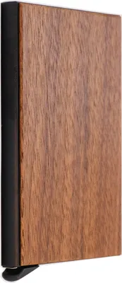 Produktbild von ASKSA 1 Stück Kartenetui Pop Up Herren Holz und Aluminiumlegierung NFC RFID Schutz 5-6 Karten, Farben:Dunkelbraun