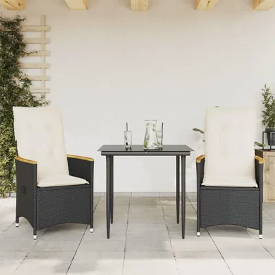 Image de vidaXL Fauteuil de jardin avec coussin 2 pcs. Réglable Noir Poly Rattan