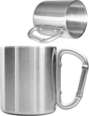 Produktbild von Outdoor Saxx® - Camping-Tasse, Outdoor-Becher, Metall-Becher, mit geschraubtem Karabiner-Griff, Edelstahl, Wandern, Trekking, Arbeit, 250 ml, silber (silber)