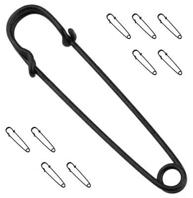 10 extra große Sicherheitsnadeln, 10 cm, schwarz, Metall