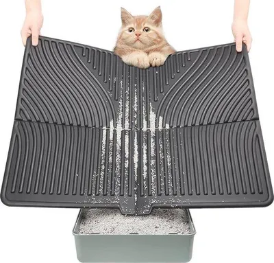 Produktbild von Famanu Katzenstreu-Matte große Kitty - hält den Boden sauber - wasserfest und waschbar - 80 x 61 cm - Streu Kontrolle