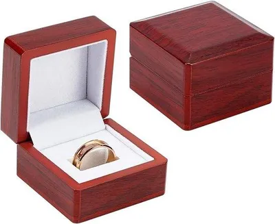 Produktbild von Famanu Ringdisplaybox 6,5x6,5x4,6cm - Dunkelrote Ring - Schmuck Ring Aufbewahrungsbox - Holz Geschenkbox
