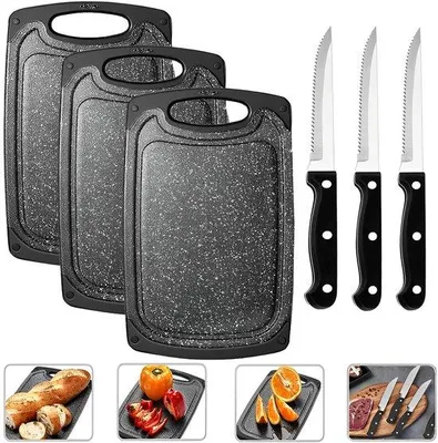 Produktbild von Komplette Set von Schneidbrettern und Steakmessern mit Saftpunkten und Anti-Slip-Griffen