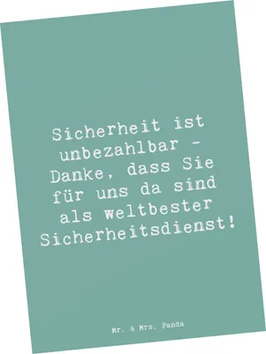 Produktbild von Mr. & Mrs. Panda Postkarte Spruch Weltbester Sicherheitsdienst - Meeresbrise - Geschenk, Sicherheit, Aufmerksamkeit, Wachsamkeit, Freundschaft, Fotokarte, Grußkarte