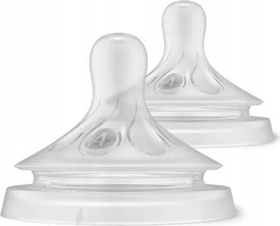Two clear baby bottle nipples are shown against a white background.