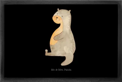 Produktbild von Mr. & Mrs. Panda Schuhabstreifer Otter Bauch 50 x 75 cm - Schwarz - Geschenk, Schmutzfangmatte, Fußabtreter, Essen. Foodlover, fußmatte, Seeotter See, voll Gefuttert