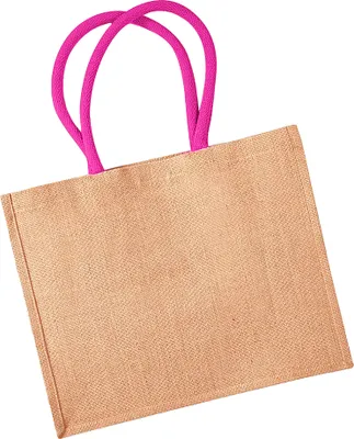 Produktbild von Westford Mill W407 | Classic Jute Shopper 42 x 33 x 19 cm - Farbe: Natural/Fuchsia - Größe: One Size