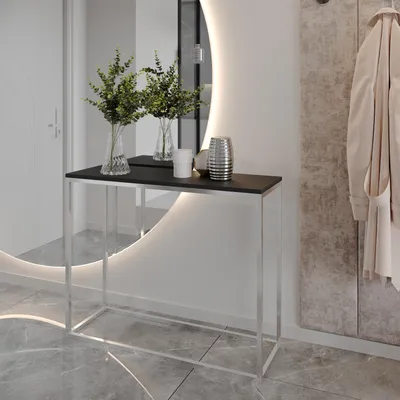 Image de AX LIVING Console d'entrée Lortie 100 cm noir pietement métal chromé