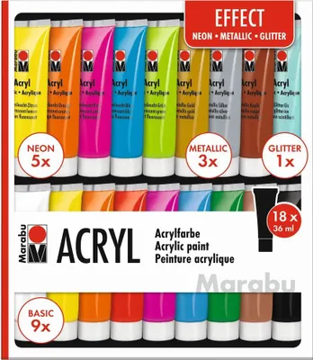 Produktbild von 18 Marabu EFFECT Acrylfarben farbsortiert 18 x 36,0 ml