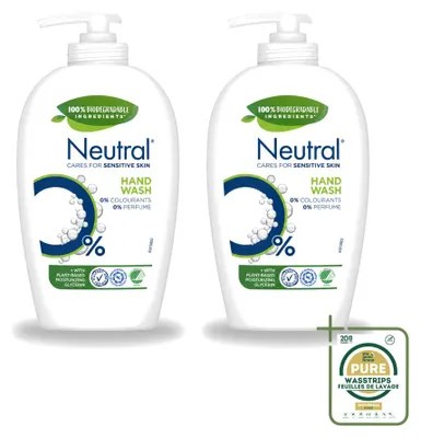 Productafbeelding van 2 flessen neutrale vloeibare zeep voor de gevoelige huid - 0% parfum en kleurstoffen - 250 ml - Voordeelverpakking - 2 stuks