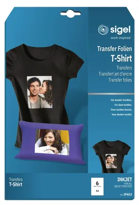 Productafbeelding van Sigel® IP653 InkJet transferfolie voor T-shirts, geschikt voor donkere textielsoorten, inclusief transferpapier, 6 vellen