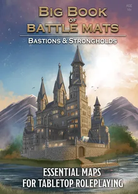 A fantasy castle on a lake with mountains in the background under a colorful sky.