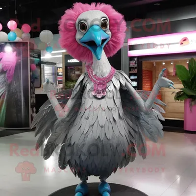 Produktbild von Silberner REDBROKOLY Flamingo Maskottchen Kostüm mit Faltenrock und Fäustlingen