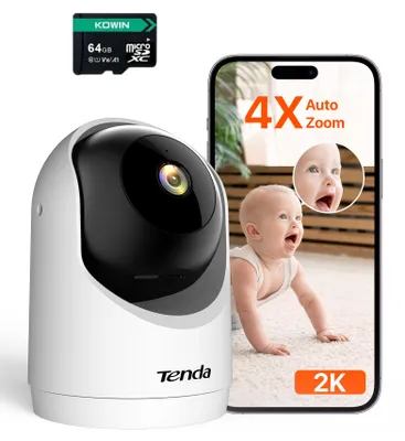 Productafbeelding van Tenda 2K bewakingscamera voor binnen, WLAN/Wi-Fi 6, CP3 V3.0 binnencamera met app, 3MP huisdiercamera met tweewegs audio, nachtzicht, bewegingsdetectie, alarm, babycamera met SD-kaart