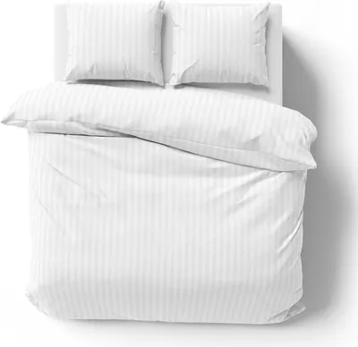 Produktbild von Bettwäsche 200x200 cm Hotel gestreift weiß weich Damast Mikrofaser Doppelbett