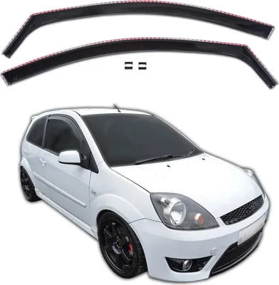 Produktbild von J&J AUTOMOTIVE | GP Windabweiser Für Ford Fiesta 3D 2002-2008 2tlg, GP Regenabweiser, Schwarz, Getönt, Aerodynamisch, Einfache Montage, Befeistigung mit Clips