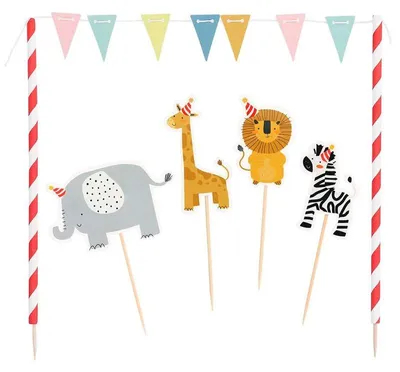 Produktbild von Kuchen-Deko Safari Party Wilde Tiere mit Spießen Tisch-Deko Geburtstag