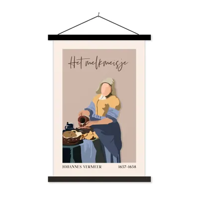 Produktbild von MuchoWow® Textilposter Alte Meister - Milchmädchen - Rosa - Vintage 120x180 cm mit schwarzem Rahmen - Fotos