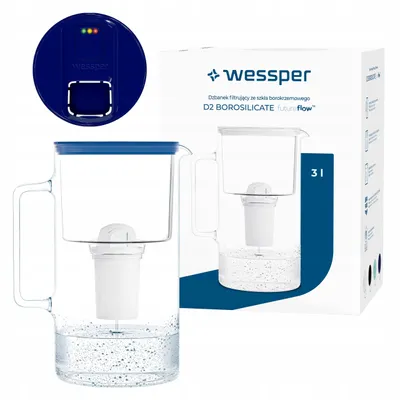 Produktbild von Wessper D2 BOROSILICATE futureflow™ Wasserfilterkanne 3 L Blau – mit AquaClassic Filter