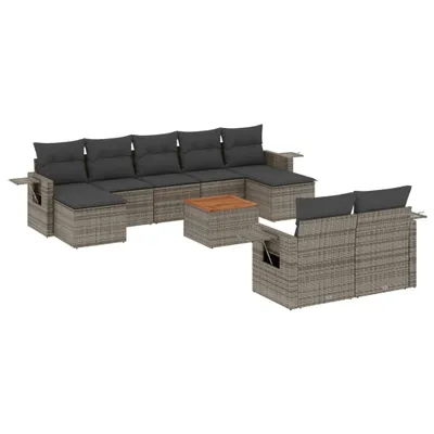 Produktbild von vidaXL 10-tlg. Garten-Sofagarnitur mit Kissen Grau Poly Rattan