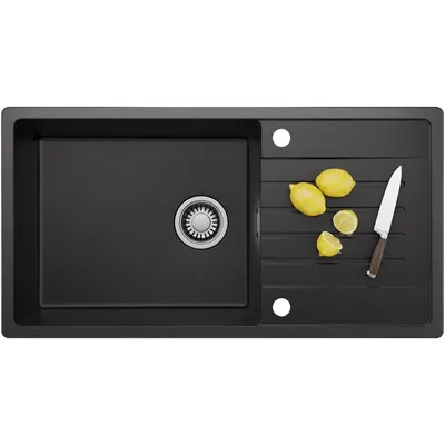 Produktbild von Cecipa MAX Spülbecken schwarz Granitspüle Einbauspüle 86x45 mit Abtropffläche, reversibel, bruch- und kratzfest, hitzebeständig – ideal für DIY