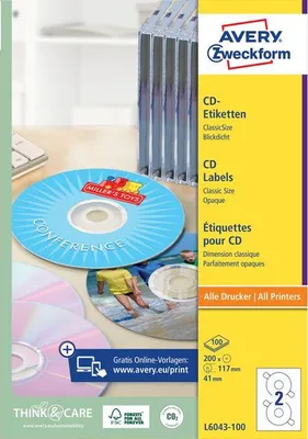 Produktbild von Avery Zweckform - Etikett Zweckform L6043-100 CD weiß 200 Stück
