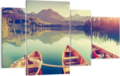 Produktbild von Bild auf Leinwand - Leinwandbild - Berge See Boot - 120x70cm - Wand Bild - Wanddeko - Wandbilder - Leinwanddruck - Bilder - Kunstdruck - Wanddekoration - Leinwand bilder - Wandkunst - DL120x70-3652