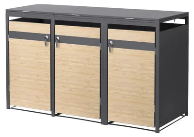 Obrázek produktu pro ML-Design, box na kontejnery, pro 3 kontejnery o objemu 240 litrů, rozměry 200x80x120 cm, barva: antracit, vzhled: borovice, materiál: ocel, odolné povětrnostním vlivům, se zámkem