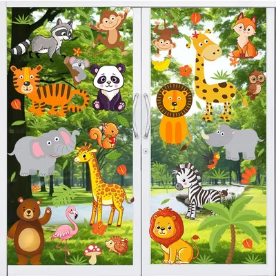 Produktbild von Fensteraufkleber 182 Teile, Selbstklebend, Wiederverwendbar, Tiere aus dem Wald, für Kinderzimmer